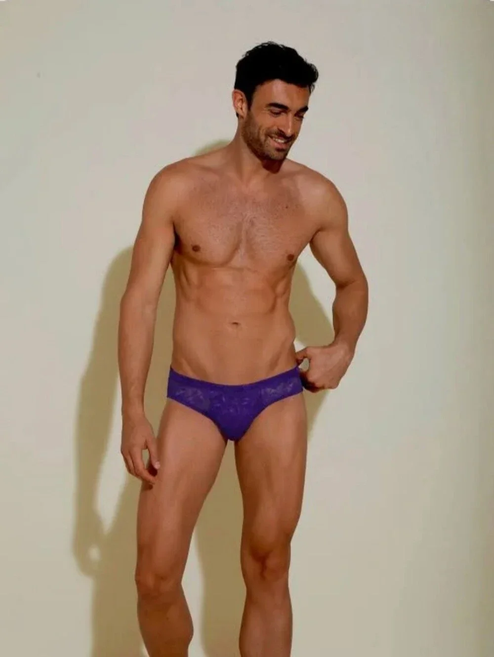 Cosabella Men's Lace Bikini Briefs - Purple